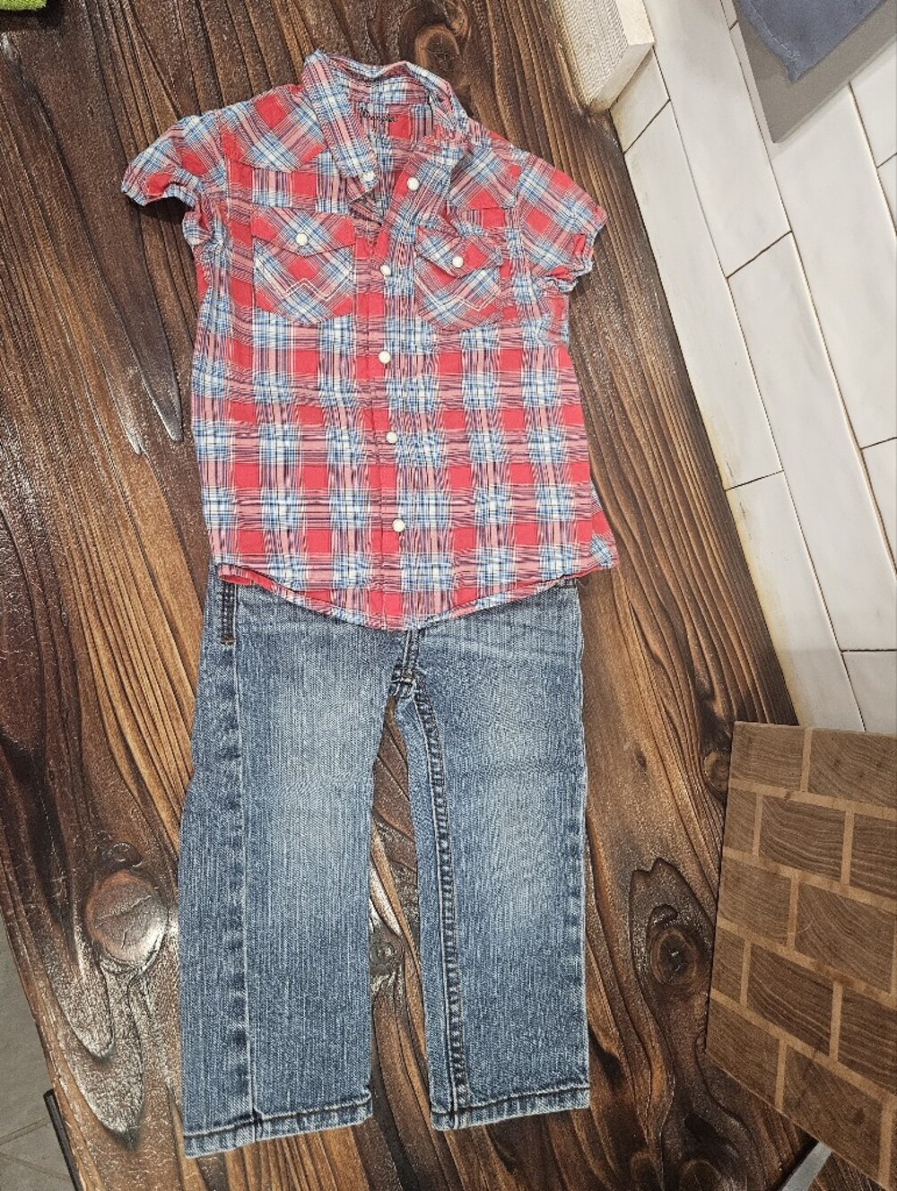 Toddler 3T Wrangler Pearl Button Plaid Shirt With Cody James Denim Jeans